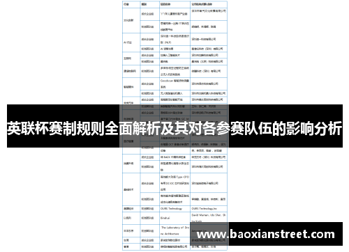 英联杯赛制规则全面解析及其对各参赛队伍的影响分析